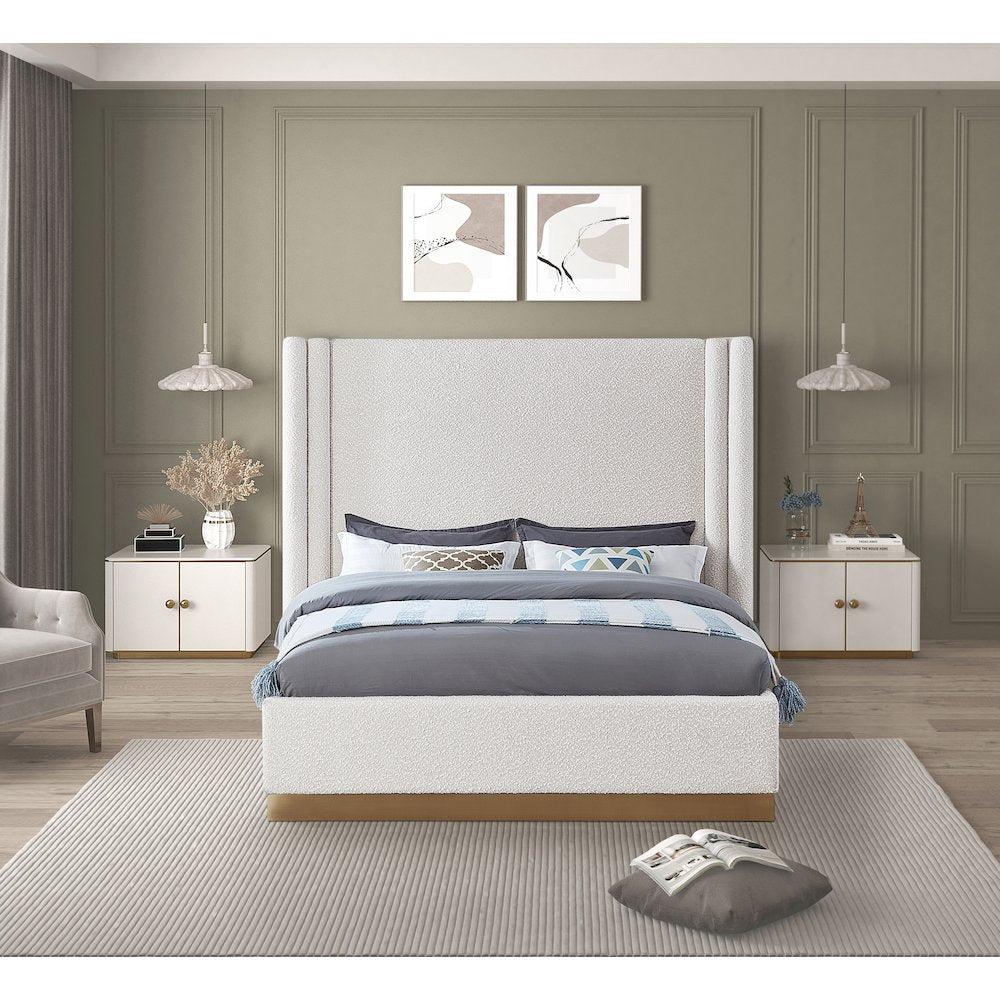 Halton Cream Boucle Fabric Queen Bed