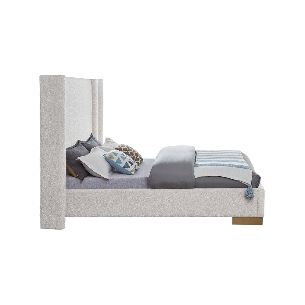 Halton Cream Boucle Fabric Queen Bed