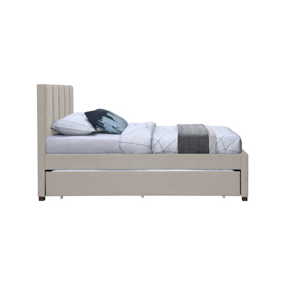 Harper Beige Linen Textured Fabric Twin Trundle Bed