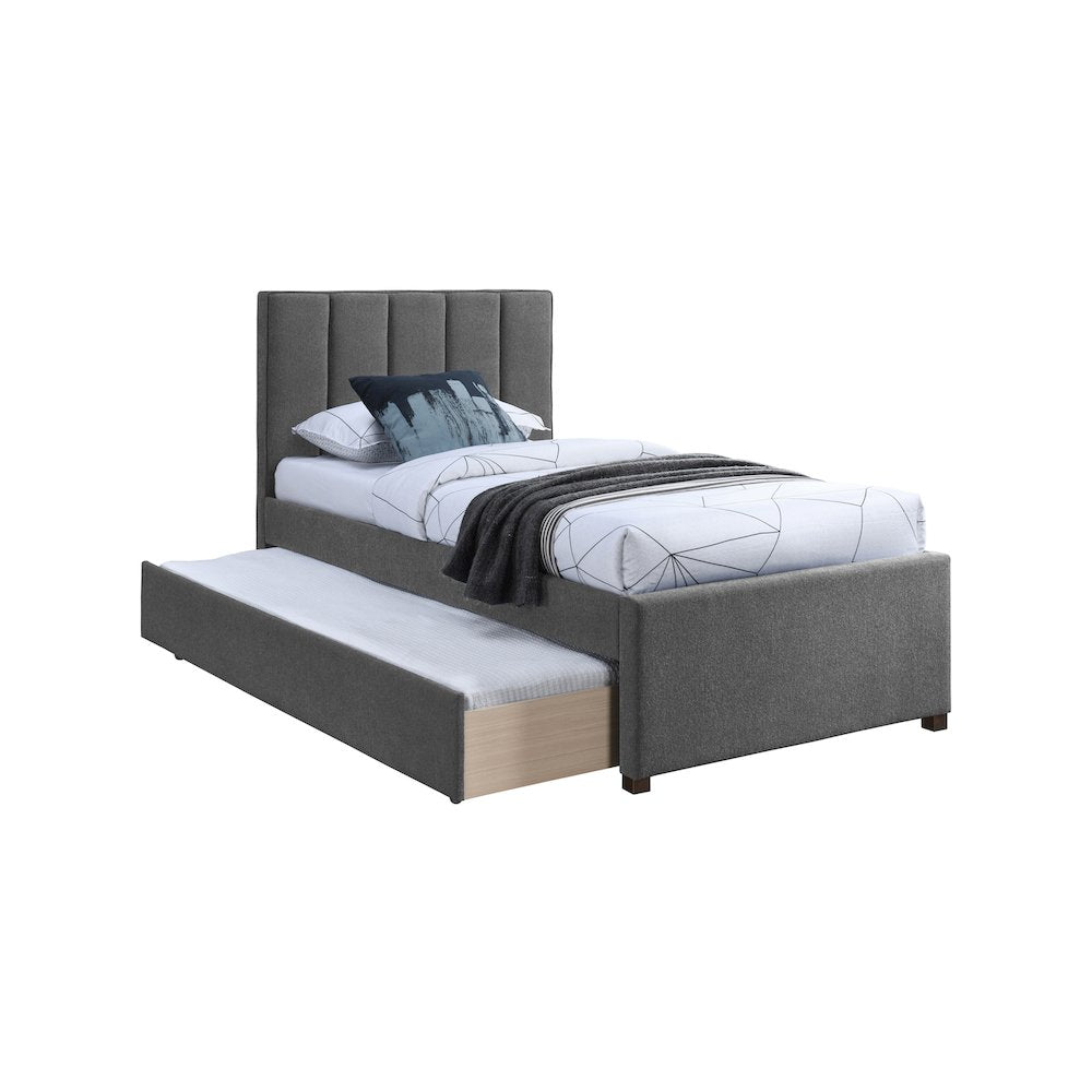 Harper Grey Linen Textured Fabric Twin Trundle Bed
