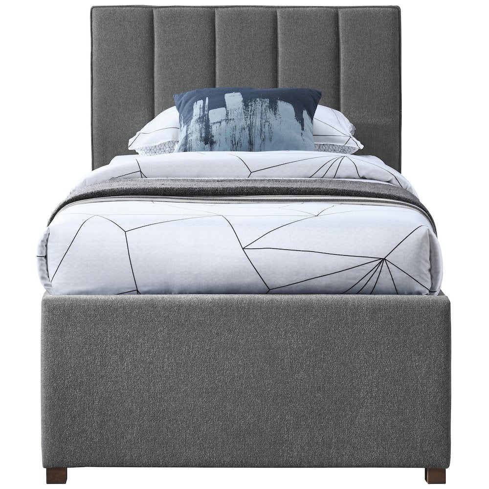 Harper Grey Linen Textured Fabric Twin Trundle Bed