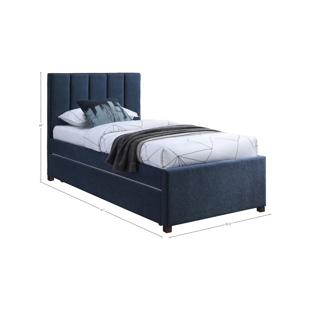 Harper Navy Linen Textured Fabric Twin Trundle Bed