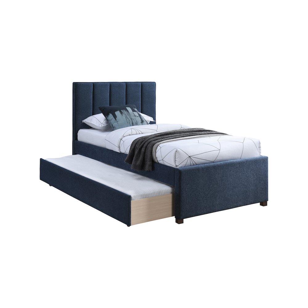 Harper Navy Linen Textured Fabric Twin Trundle Bed