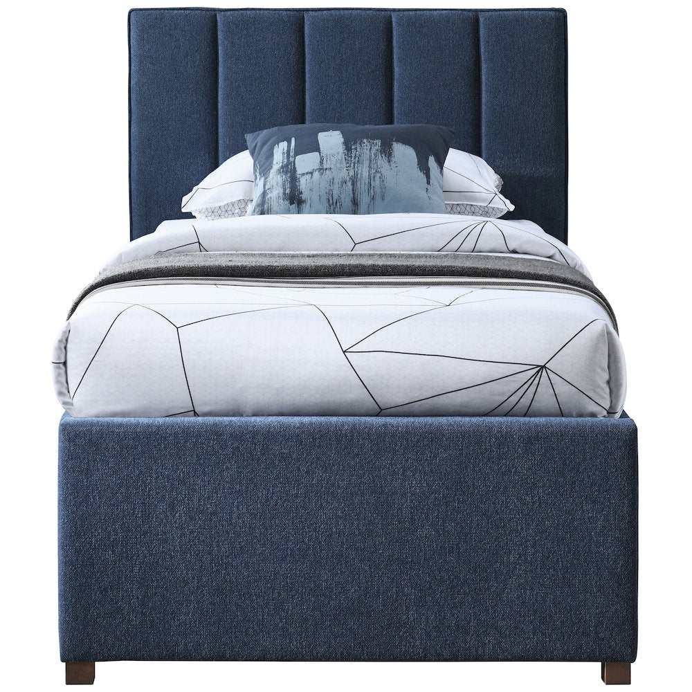 Harper Navy Linen Textured Fabric Twin Trundle Bed