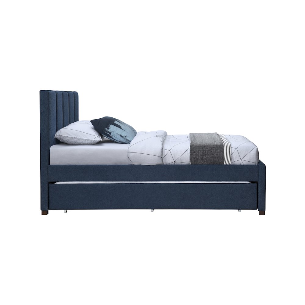 Harper Navy Linen Textured Fabric Twin Trundle Bed