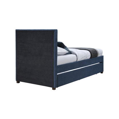Harper Navy Linen Textured Fabric Twin Trundle Bed