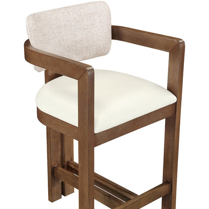 Ravina Beige Vegan Leather and Linen Textured Fabric Upholstered Counter Stool