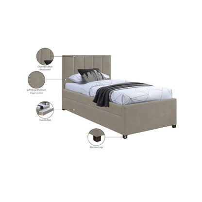 Hudson Beige Vegan Leather Twin Trundle Bed