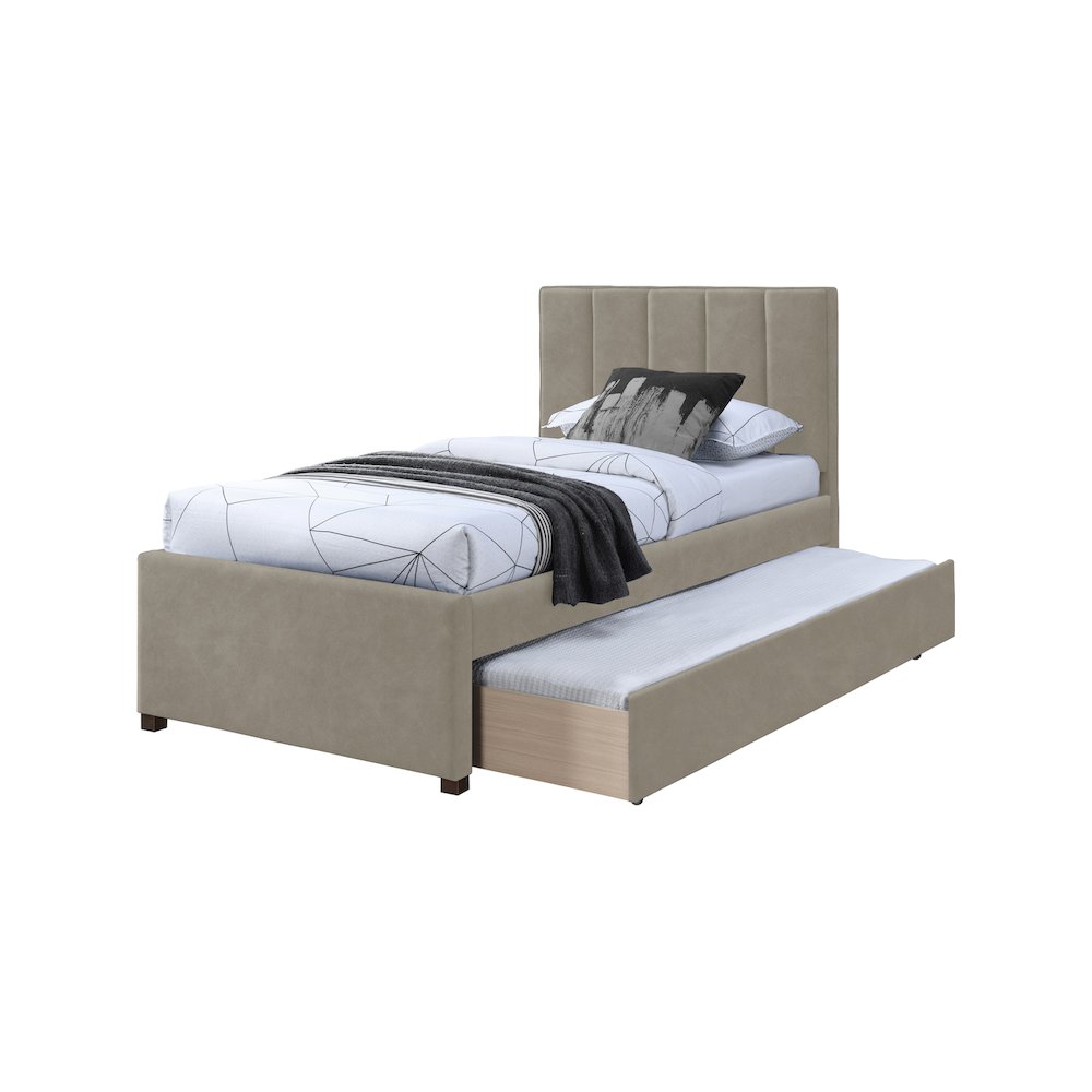 Hudson Beige Vegan Leather Twin Trundle Bed