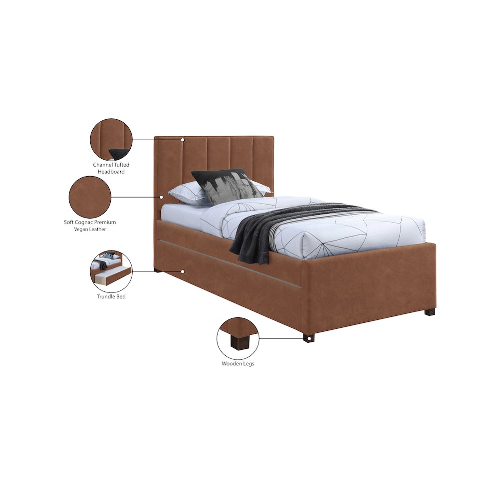 Hudson Cognac Vegan Leather Twin Trundle Bed