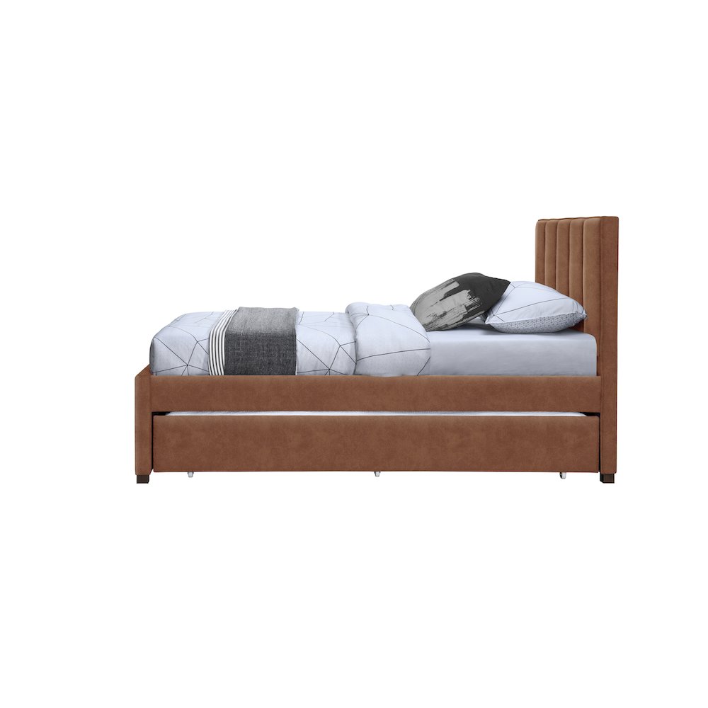 Hudson Cognac Vegan Leather Twin Trundle Bed
