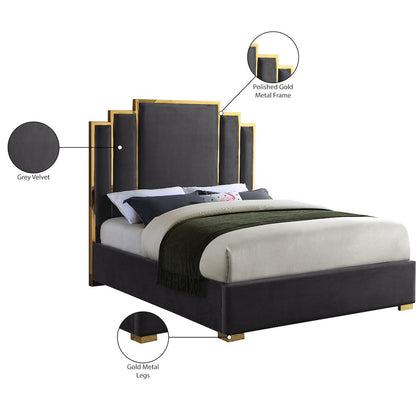 Hugo Grey Velvet Queen Bed