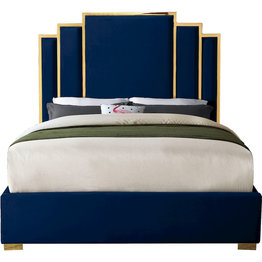 Hugo Navy Velvet Queen Bed