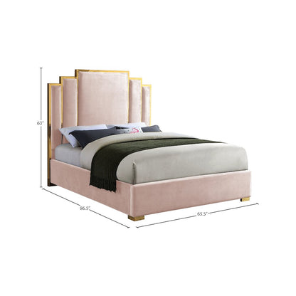 Hugo Pink Velvet Queen Bed