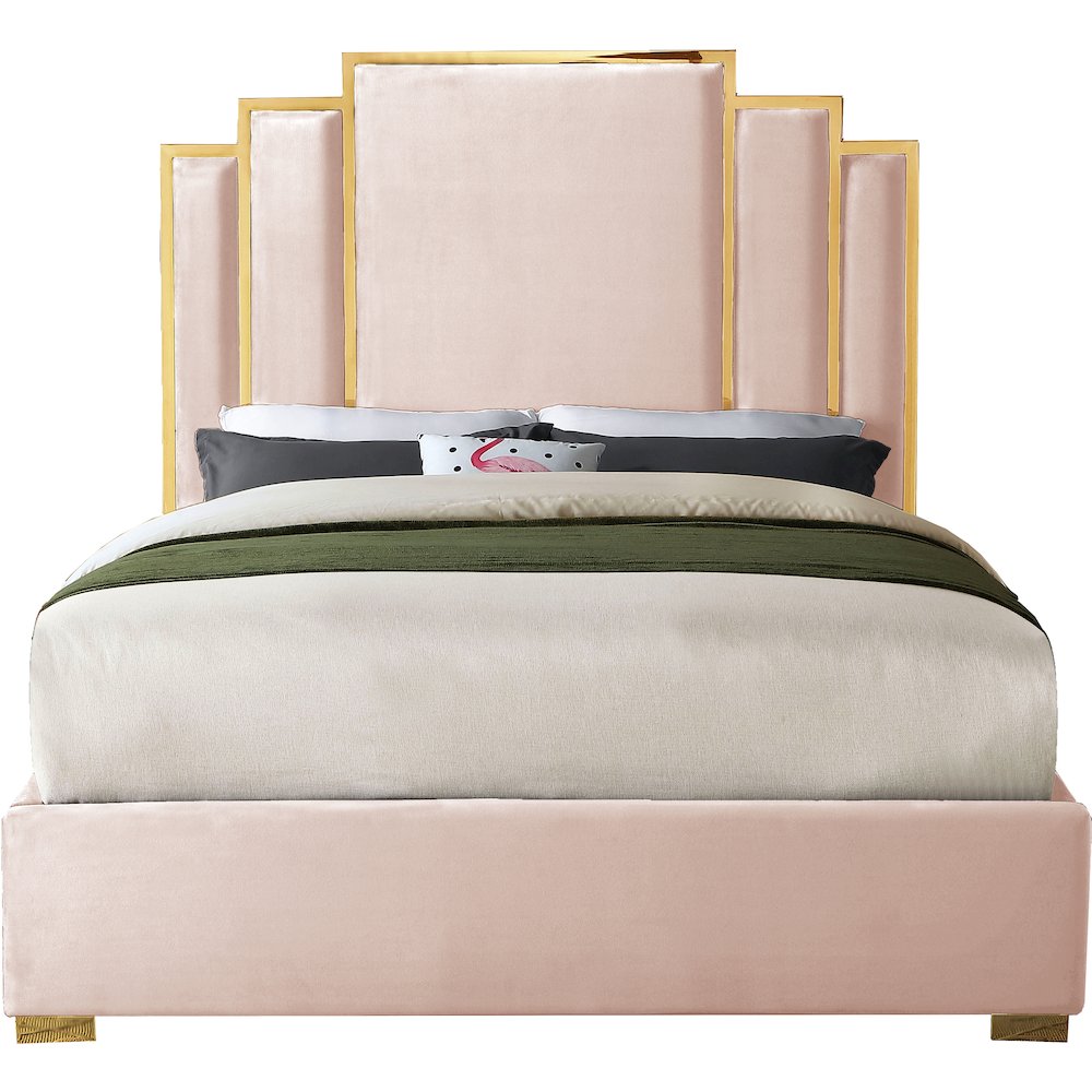 Hugo Pink Velvet Queen Bed