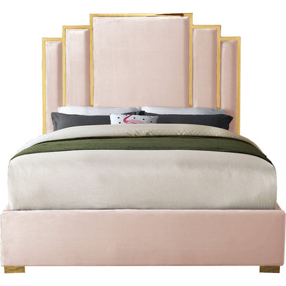 Hugo Pink Velvet Queen Bed