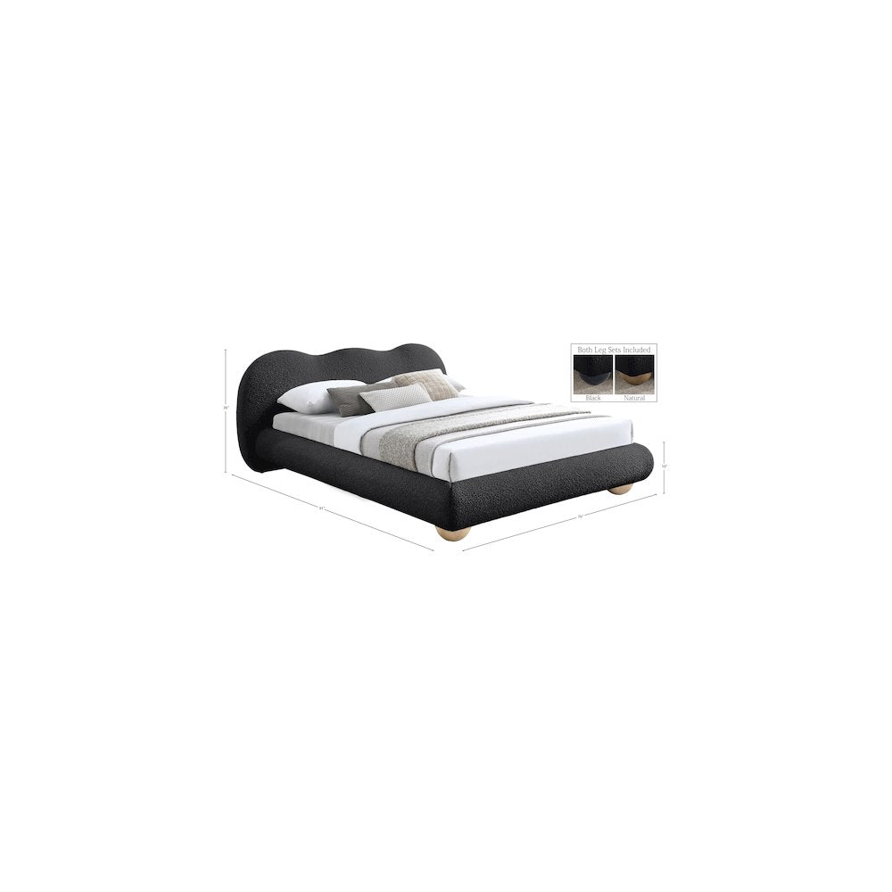 Hyde Black Boucle Fabric Queen Bed