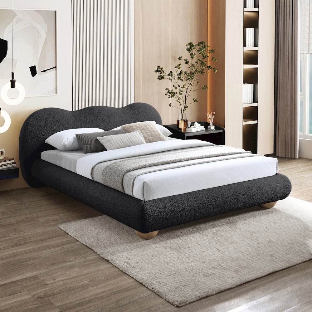 Hyde Black Boucle Fabric Queen Bed
