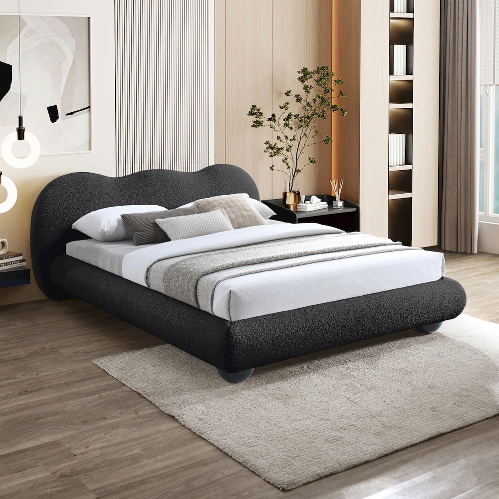 Hyde Black Boucle Fabric Queen Bed