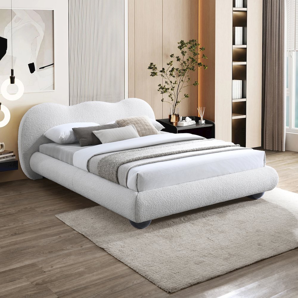 Hyde Cream Boucle Fabric Queen Bed