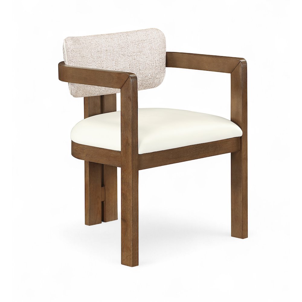 Ravina Beige Vegan Leather and Linen Fabric Upholstered Dining Chair, Set of 2