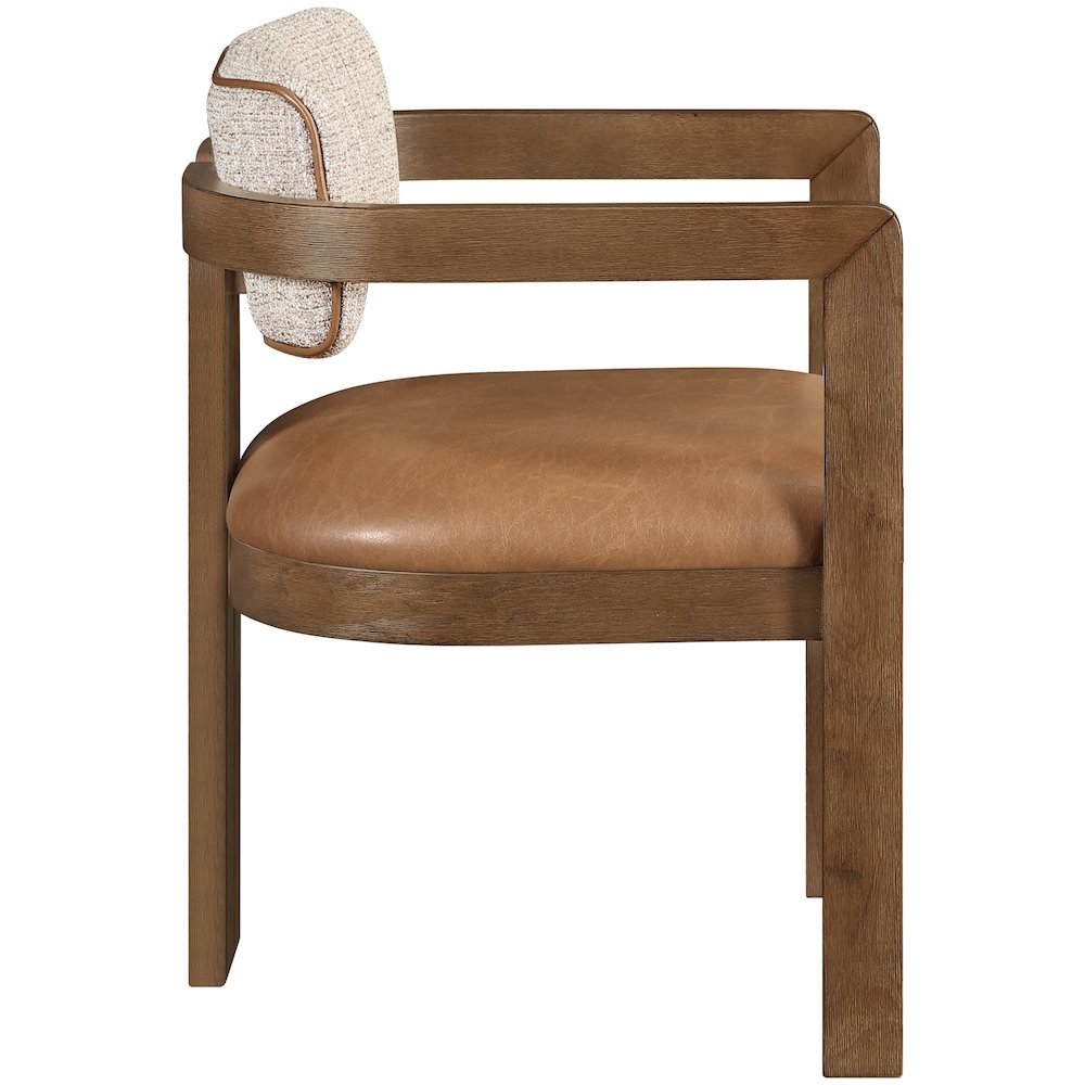 Ravina Cognac Vegan Leather and Linen Fabric Upholstered Dining Chair, Set of 2