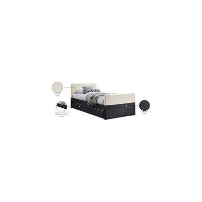 Ivy Black & Cream Velvet Twin Trundle/Storage Bed