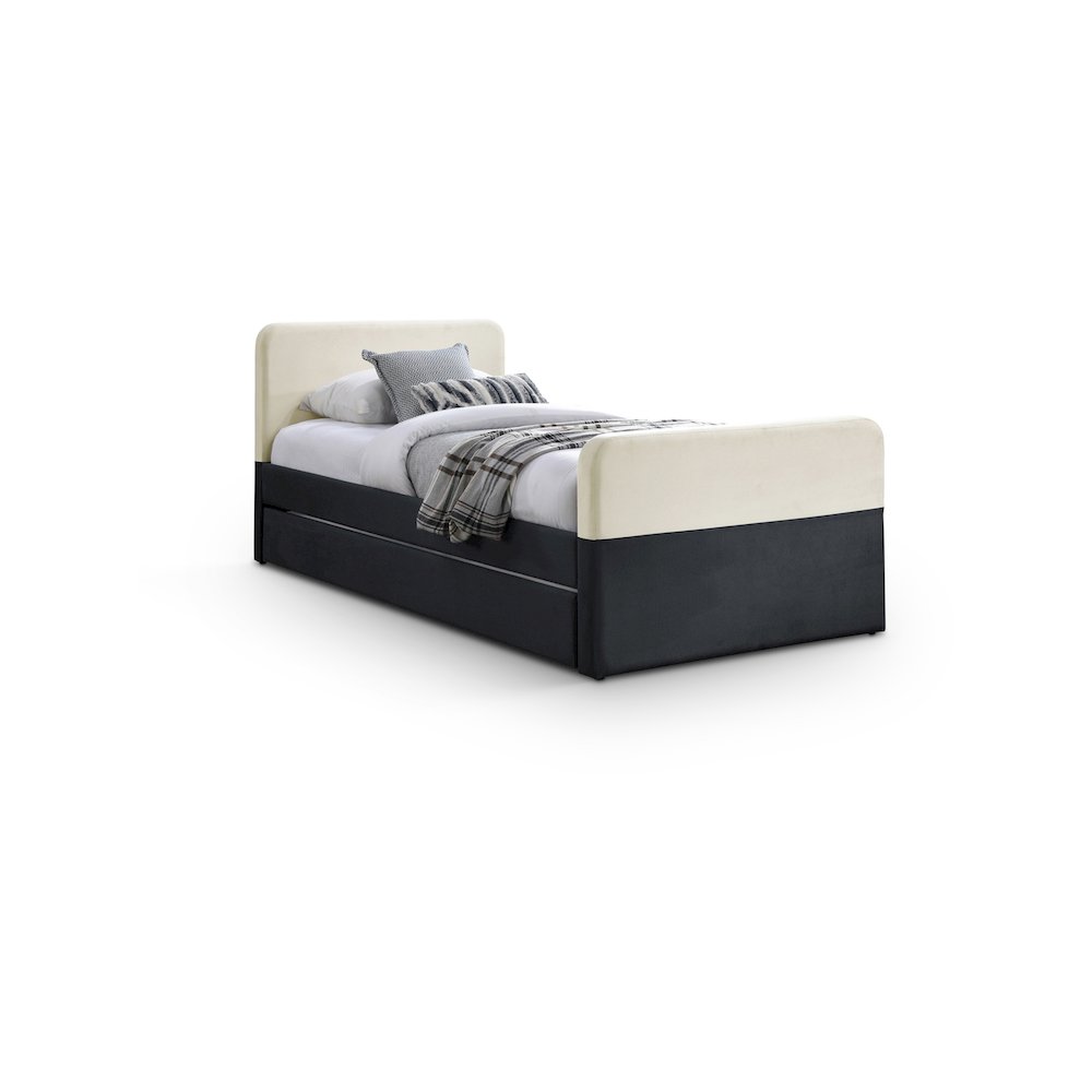 Ivy Black & Cream Velvet Twin Trundle/Storage Bed