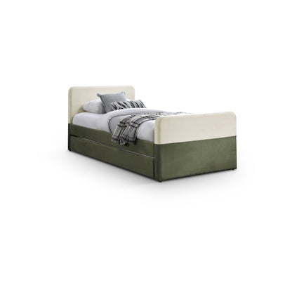 Ivy Olive & Cream Velvet Twin Trundle/Storage Bed