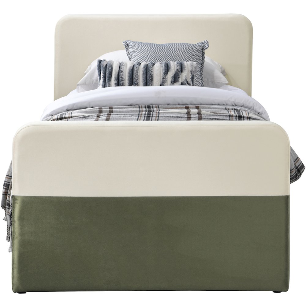 Ivy Olive & Cream Velvet Twin Trundle/Storage Bed