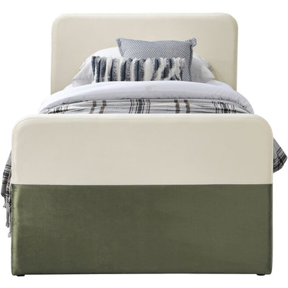 Ivy Olive & Cream Velvet Twin Trundle/Storage Bed