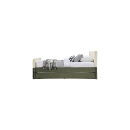 Ivy Olive & Cream Velvet Twin Trundle/Storage Bed