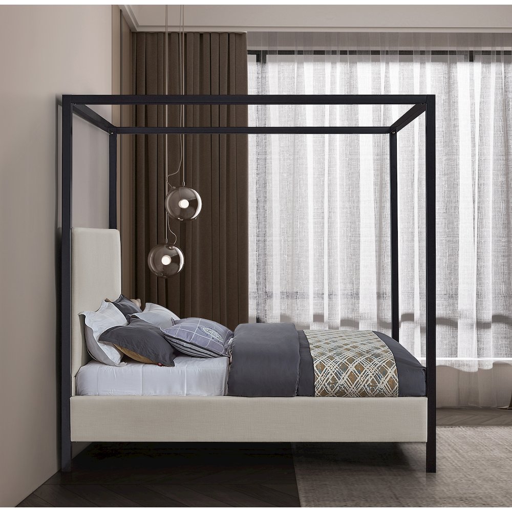 James Beige Linen Textured Fabric Full Bed