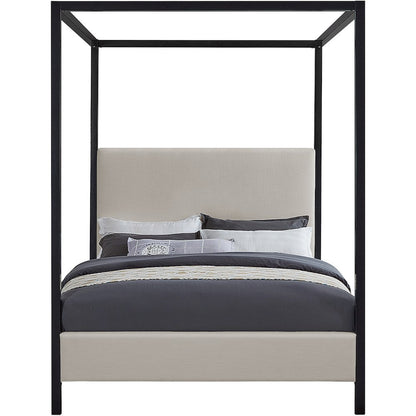 Canopy King Platform Bed Frame with Headboard, Beige Linen Textured Fabric