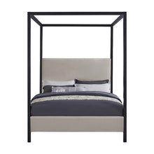 Canopy King Platform Bed Frame with Headboard, Beige Linen Textured Fabric
