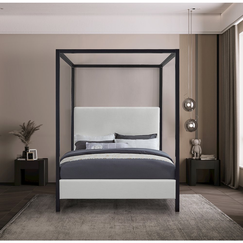 James Cream Linen Textured Fabric King Bed