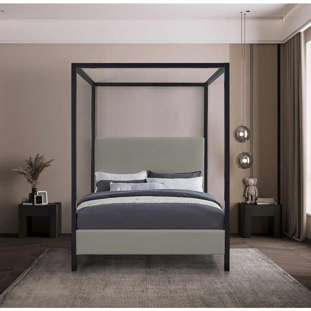 James Grey Linen Textured Fabric King Bed