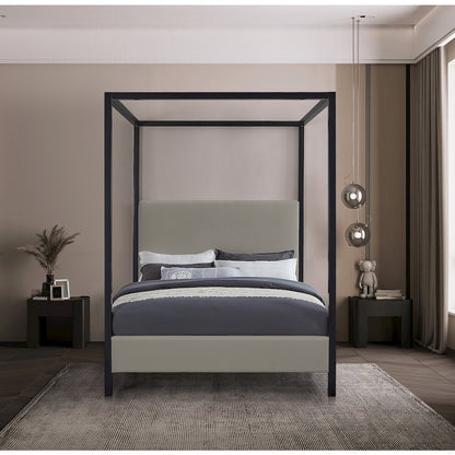 James Grey Linen Textured Fabric King Bed
