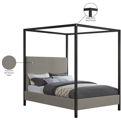 James Grey Linen Textured Fabric Queen Bed