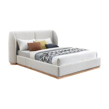 Boucle Wingback King Platform Bed Frame and Solid Wood Legs, Cream Boucle Fabric