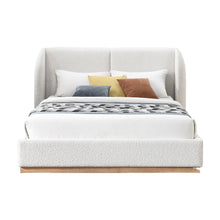 Boucle Wingback King Platform Bed Frame and Solid Wood Legs, Cream Boucle Fabric