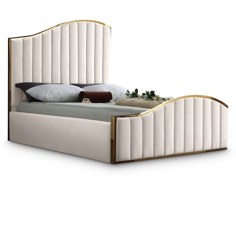 Jolie Cream Velvet Queen Bed