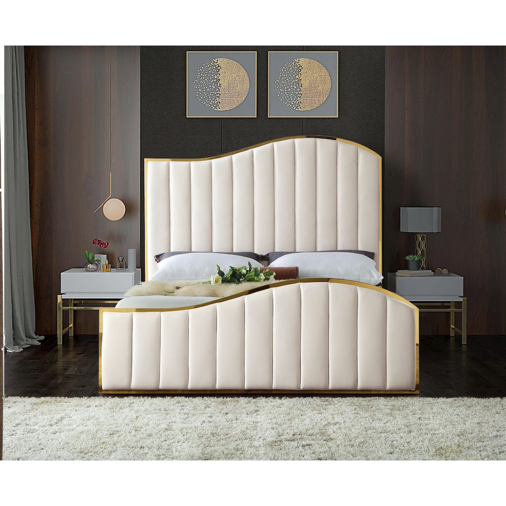 Jolie Cream Velvet Queen Bed