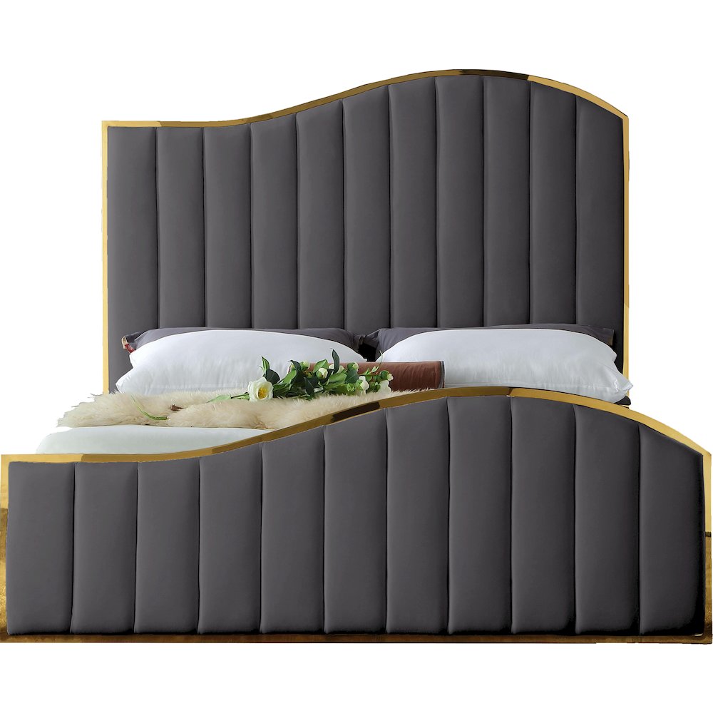 Jolie Grey Velvet Queen Bed