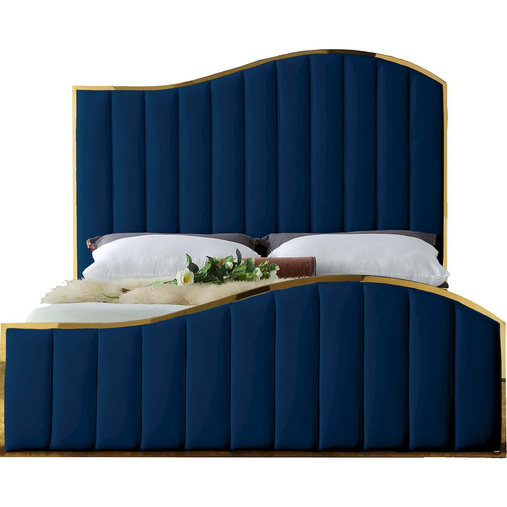 Jolie Navy Velvet Queen Bed