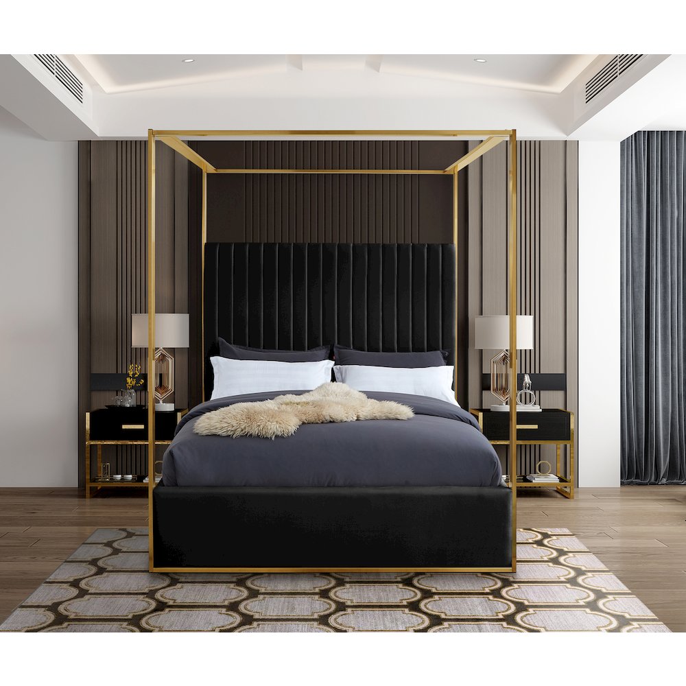 Jones Black Velvet Queen Bed