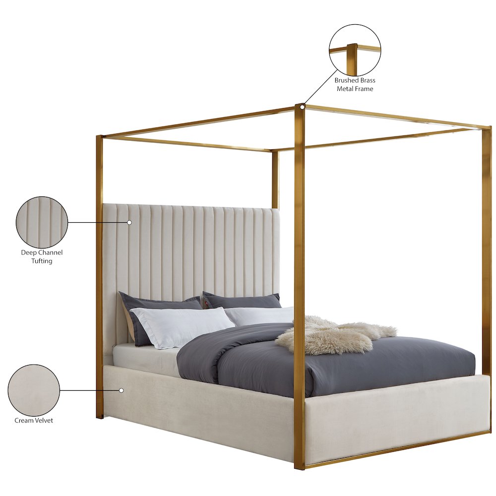 Jones Cream Velvet Queen Bed