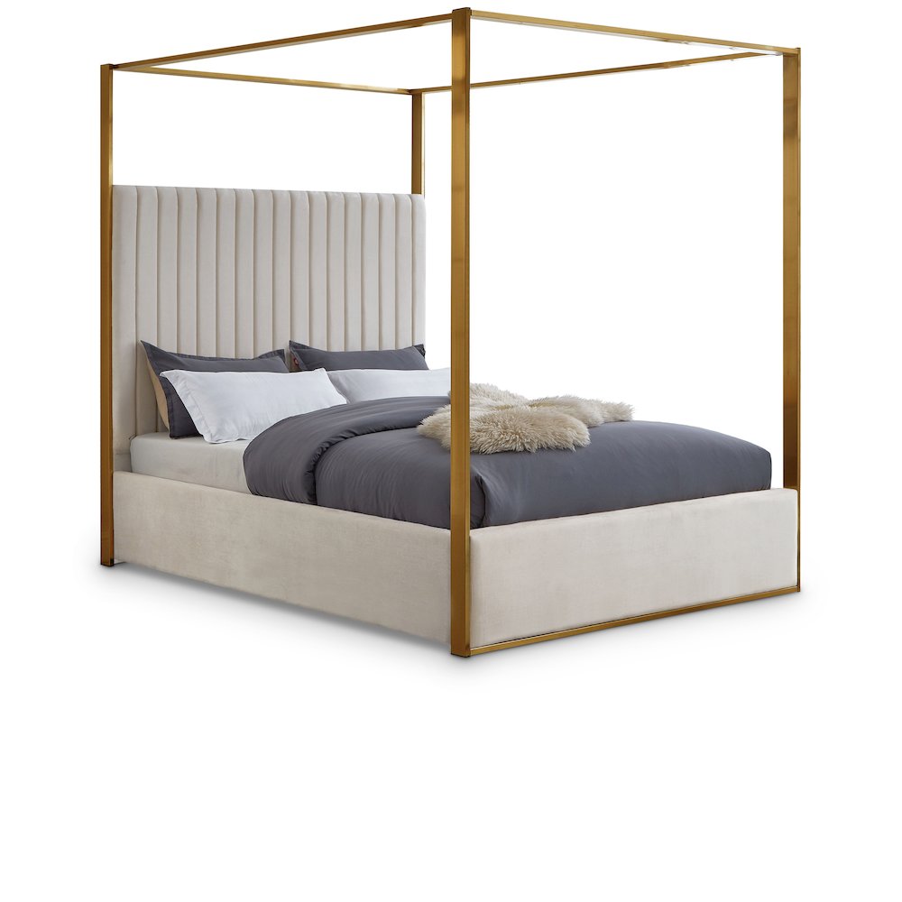 Jones Cream Velvet Queen Bed