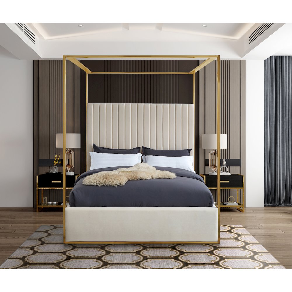 Jones Cream Velvet Queen Bed