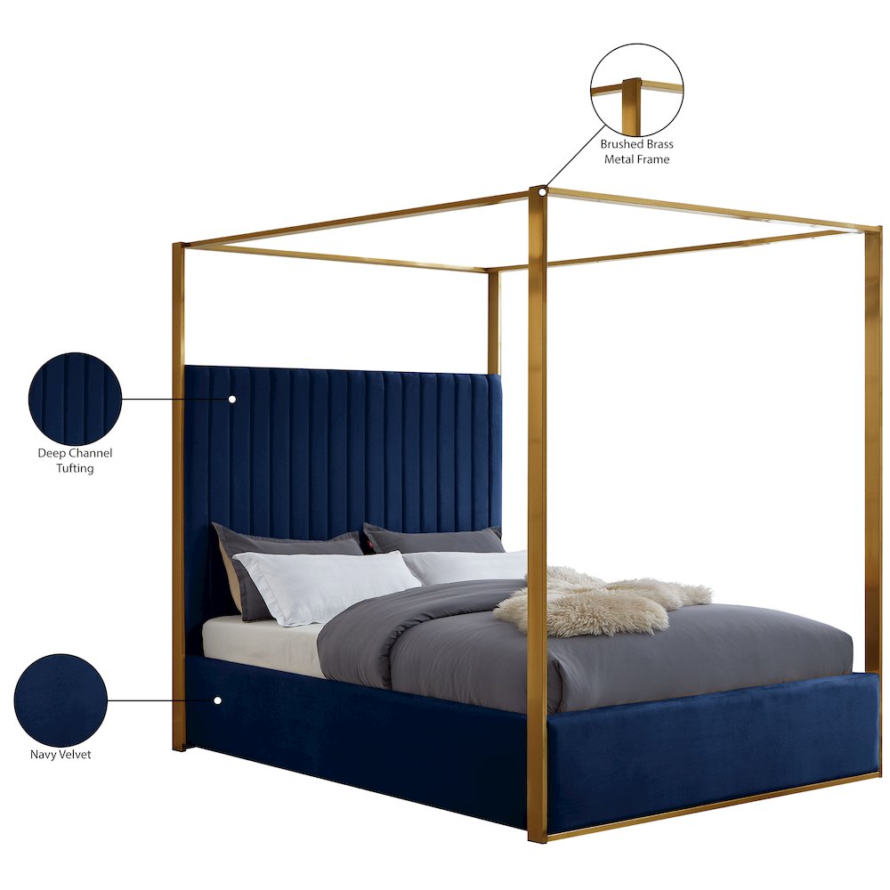 Jones Navy Velvet King Bed